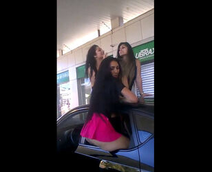 3 promiscuous gfs showcasing ass-cheeks for public in the