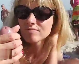 Naomi on a public beach cap d'agde pals suck off hoe