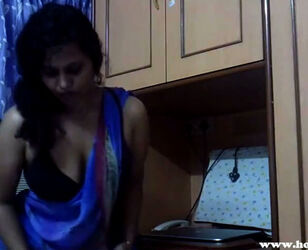 Insane indian Lily in blue sari in inexperienced softcore